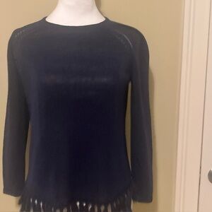J. McLaughlin Blue Tassel Fringe Sweater Size XS X Small Lightweight Knit.